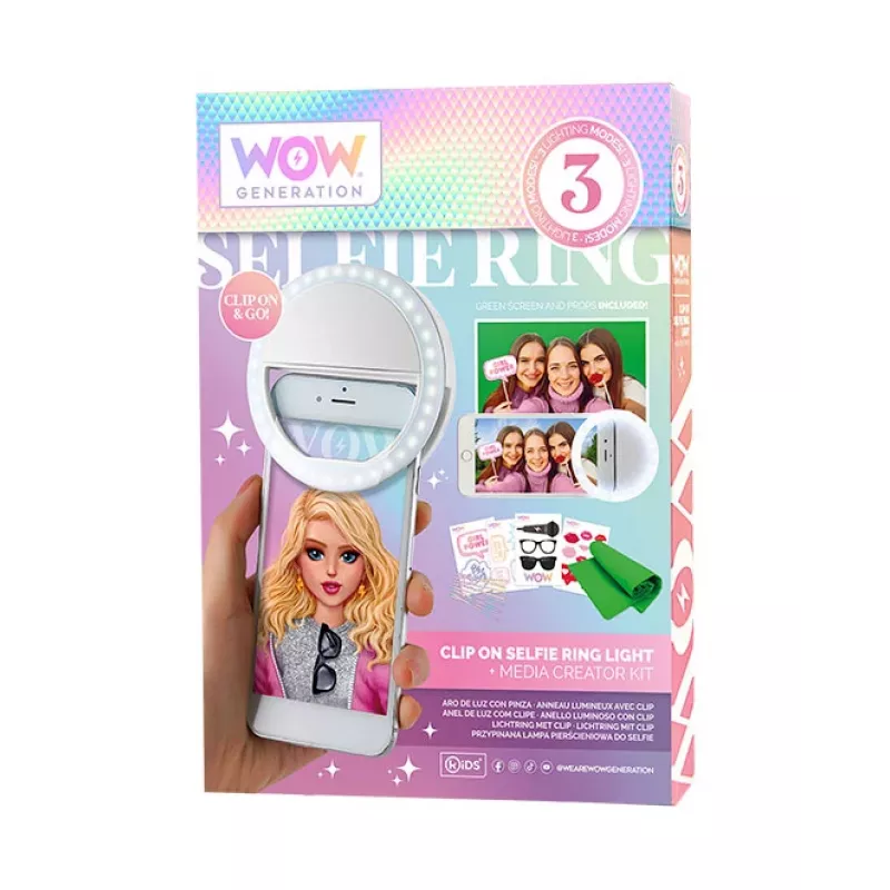 KIDS ring light LED per smartphone selfie vlog + set accessori greenscreen 1,5x1m Wow Generation / Wow00024