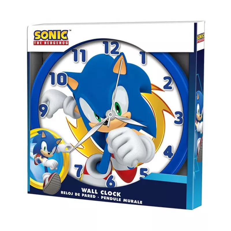 Orologio da parete per bambini Sonic The Hedgehog 25 cm rotondo in plastica analogico al quarzo multicolore