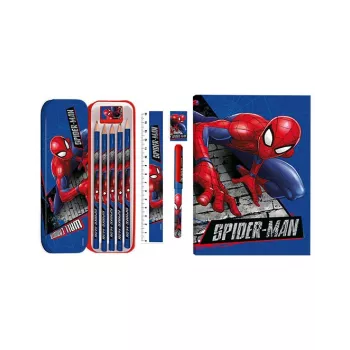 Set di cancelleria scolastica 11 in 1 per bambini Spider-Man con astuccio, pastelli, quaderno A5 e altro