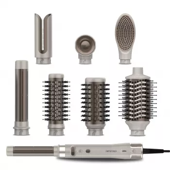 Cecotec CeramicCare 8in1 AirGlam Gyro Styler e asciugacapelli, 1200W, 7 accessori, champagne
