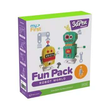 myFirst 3dPen Make Filaments Fun Pack Robot World - set creativo con 5 modelli, 17 filamenti PCL (34 m), modulo auto pull-back, pellicola termoplastica