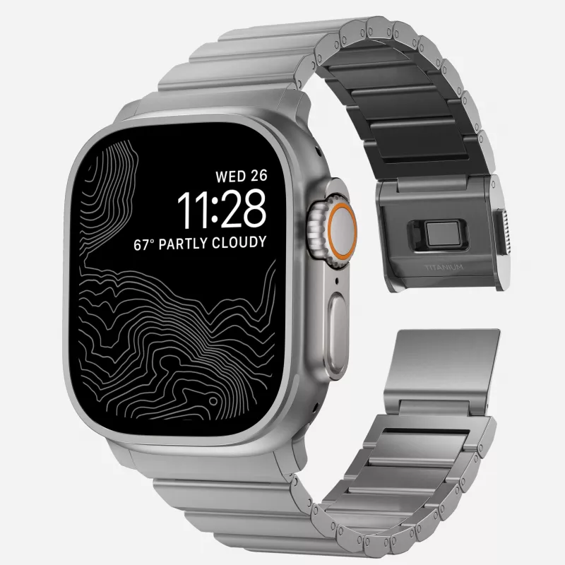 NOMAD Titanium Band V3 - Bracciale in metallo spazzolato Natural Titanium per Apple Watch 46mm/49mm