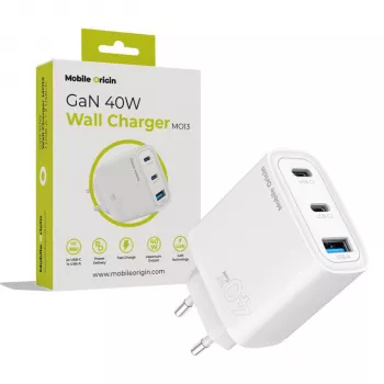 Mobile Origin Caricabatterie 40W GaN MO13 bianco 1x USB-A + 2x USB-C