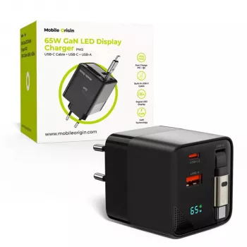 Mobile Origin Caricabatterie GaN 65W USB-C con cavo retrattile + USB-A 75cm