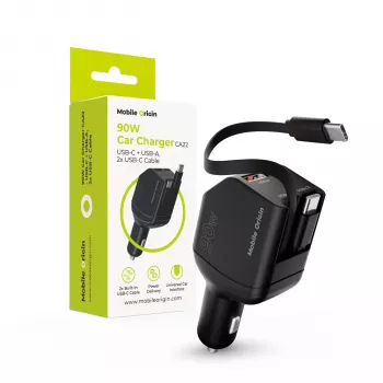 Mobile Origin Caricabatterie da auto 90W CA22 USB-C+USB-A con 2 cavi da 60cm