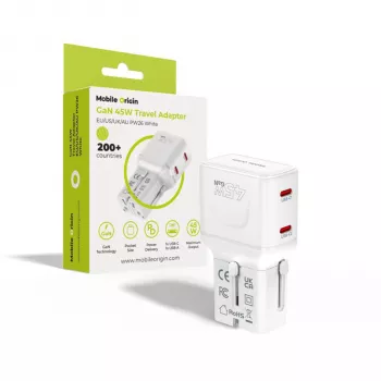 Mobile Origin 45W Travel Adapter EU/US/UK/AU PW26, bianco