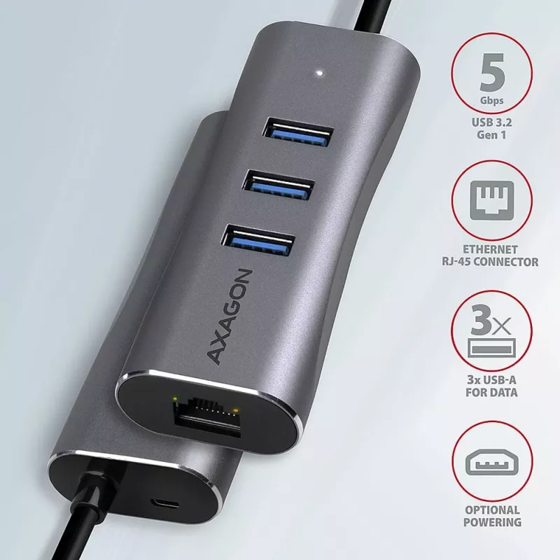 AXAGON HMA-GL3AP hub multiporta USB 3.0 Type-A LAN Gbit 3x USB-A