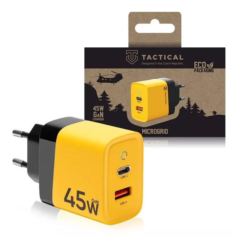 Tactical Microgrid GaN 45W caricatore da parete giallo con USB-C