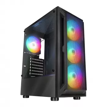 Rampage SHIVA Case PC mid tower con finestra laterale in vetro temperato e 4 ventole RGB rainbow 120mm, nero