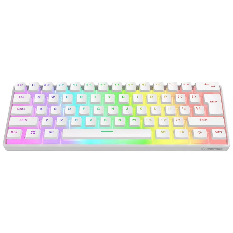 Rampage Radiant K11 Tastiera meccanica gaming 60%, bianco, switch blu, RGB