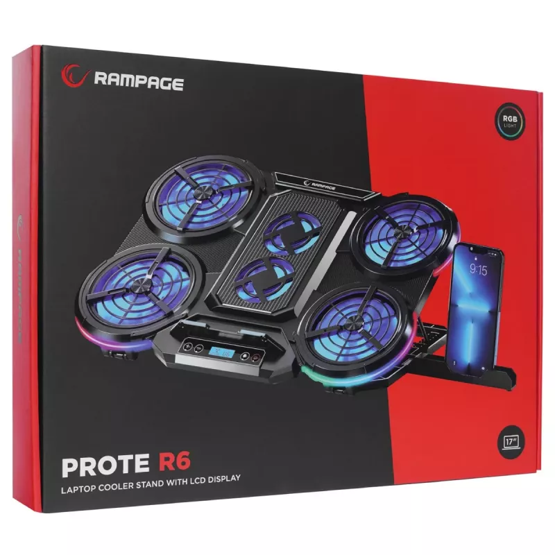 Rampage PROTE R6 Supporto di raffreddamento per laptop, 10-17 pollici, RGB