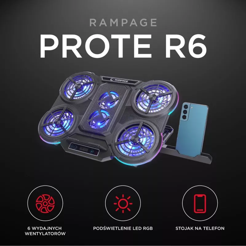 Rampage PROTE R6 Supporto di raffreddamento per laptop, 10-17 pollici, RGB