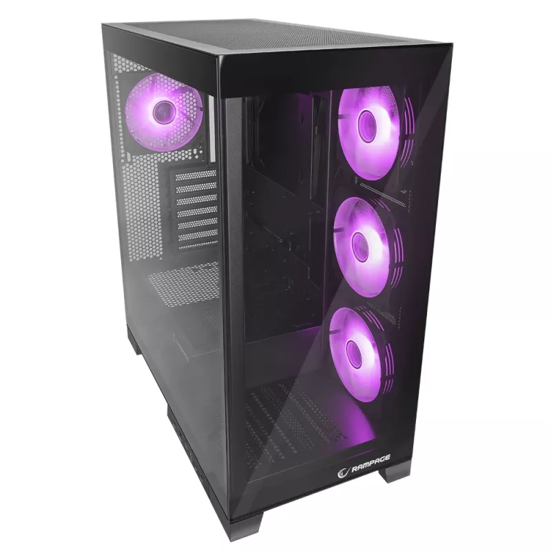 Rampage Hydra V2 Case PC mid tower con 4 ventole ARGB 120mm, vetro temperato, nero