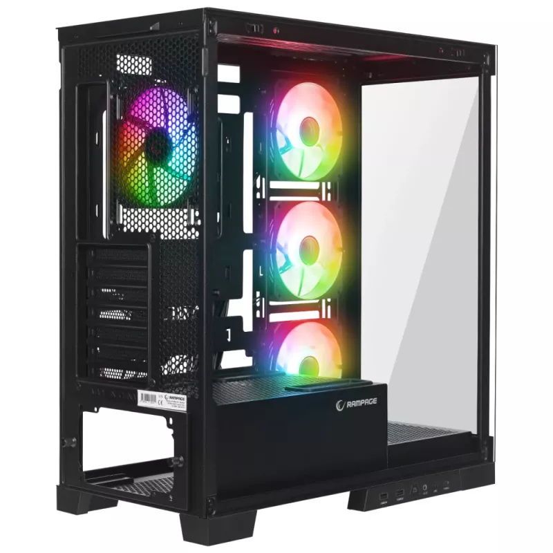 Rampage Hydra V2 Case PC mid tower con 4 ventole ARGB 120mm, vetro temperato, nero