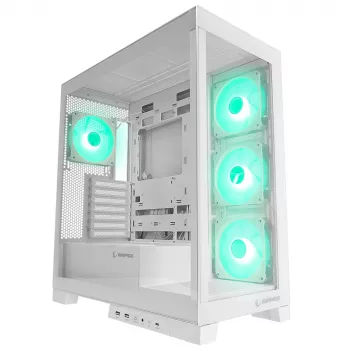 Rampage Hydra V2 Case PC mid tower bianco con 4 ventole ARGB 120mm e vetro temperato