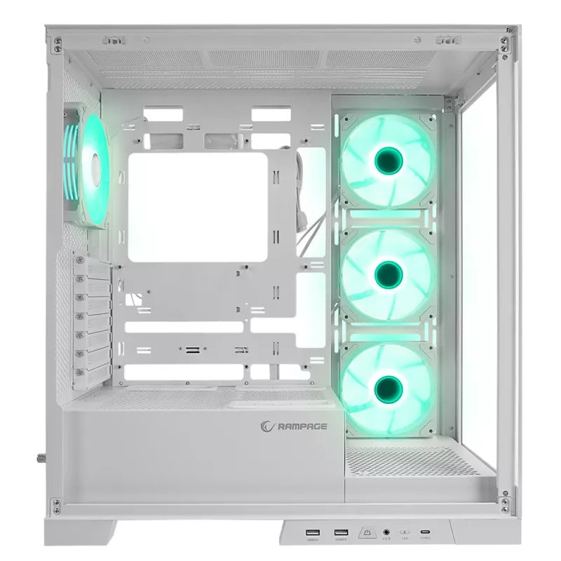 Rampage Hydra V2 Case PC mid tower bianco con 4 ventole ARGB 120mm e vetro temperato