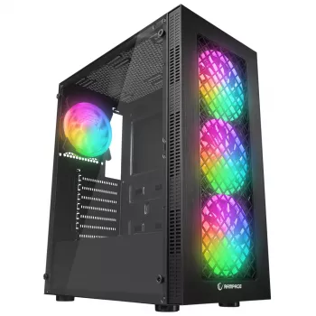 Rampage PLAID V1 Case PC mid tower con finestra in vetro temperato, 4 ventole RGB 120mm, nero