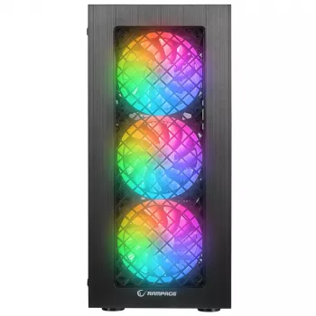 Rampage PLAID V1 Case PC mid tower con finestra in vetro temperato, 4 ventole RGB 120mm, nero