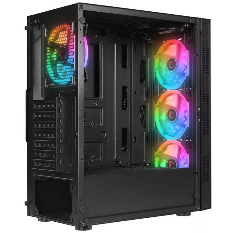 Rampage PLAID V1 Case PC mid tower con finestra in vetro temperato, 4 ventole RGB 120mm, nero