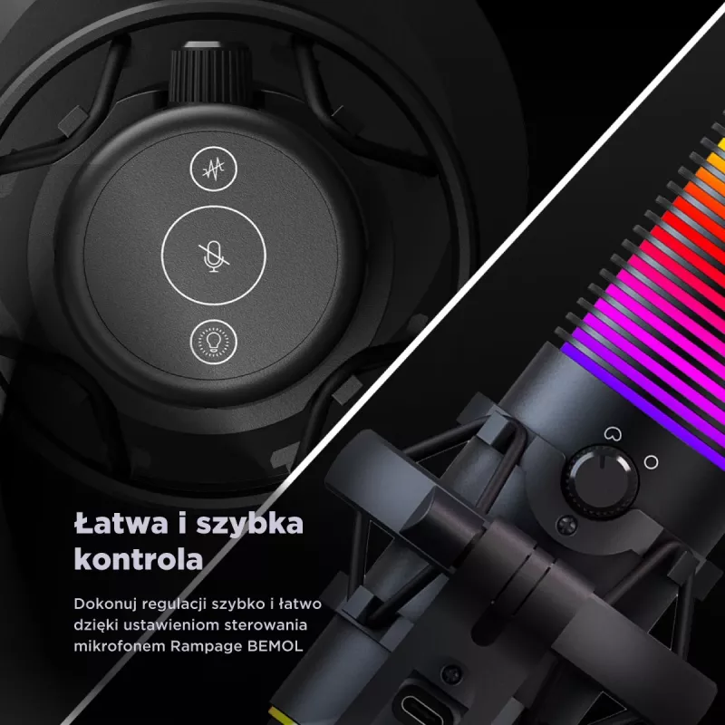 Rampage Bemol Microfono gaming USB-C RGB, nero