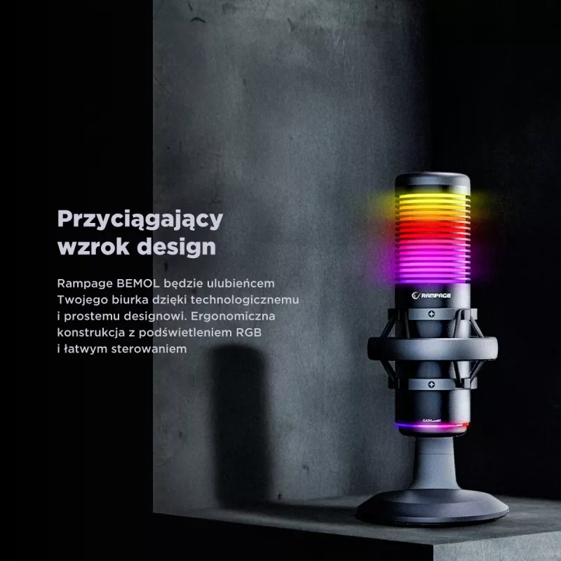 Rampage Bemol Microfono gaming USB-C RGB, nero