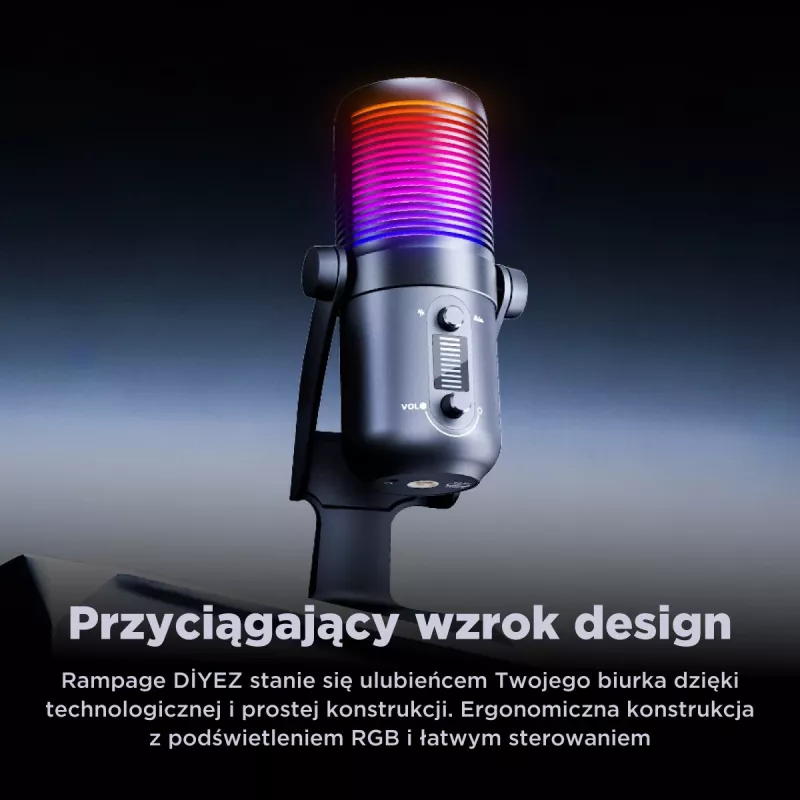 Rampage Diyez Microfono gaming USB-C RGB, nero