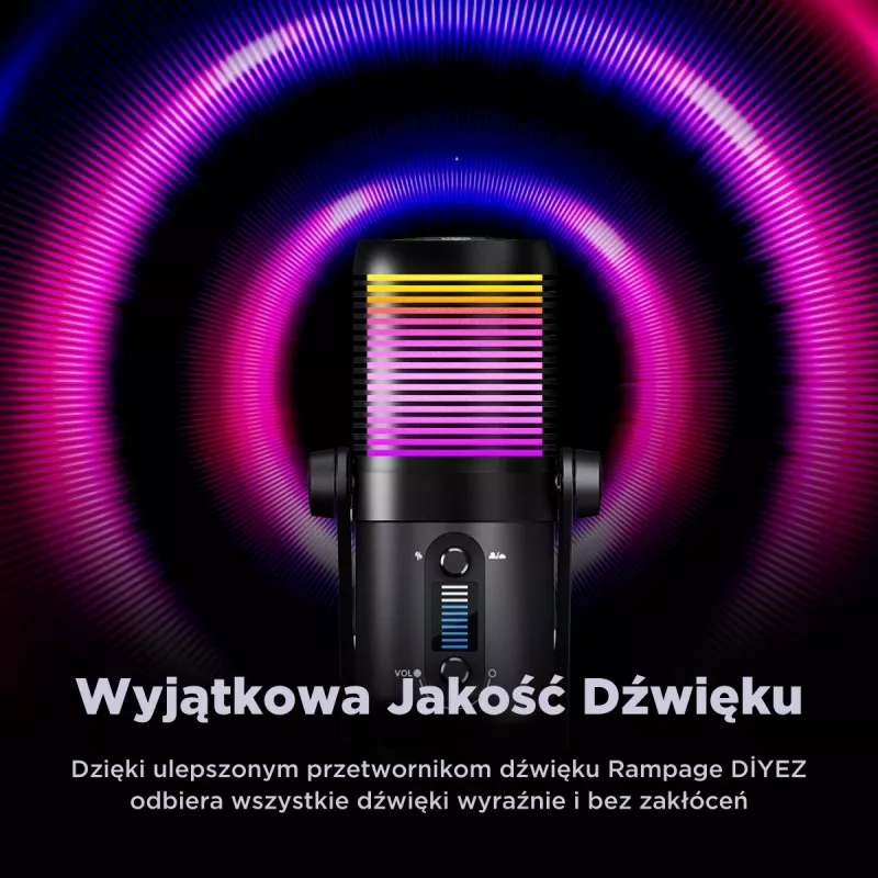 Rampage Diyez Microfono gaming USB-C RGB, nero
