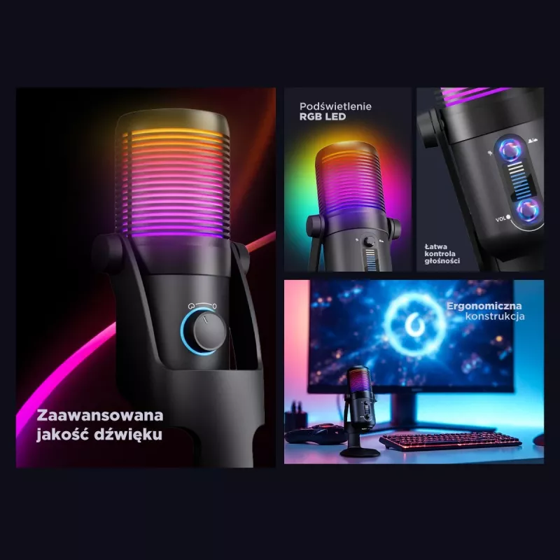 Rampage Diyez Microfono gaming USB-C RGB, nero