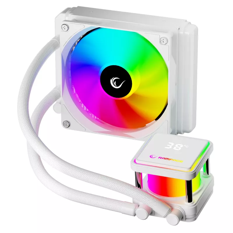 Rampage INFINITE V120 Dissipatore CPU a liquido all-in-one 120mm ARGB, indicatore di temperatura, bianco