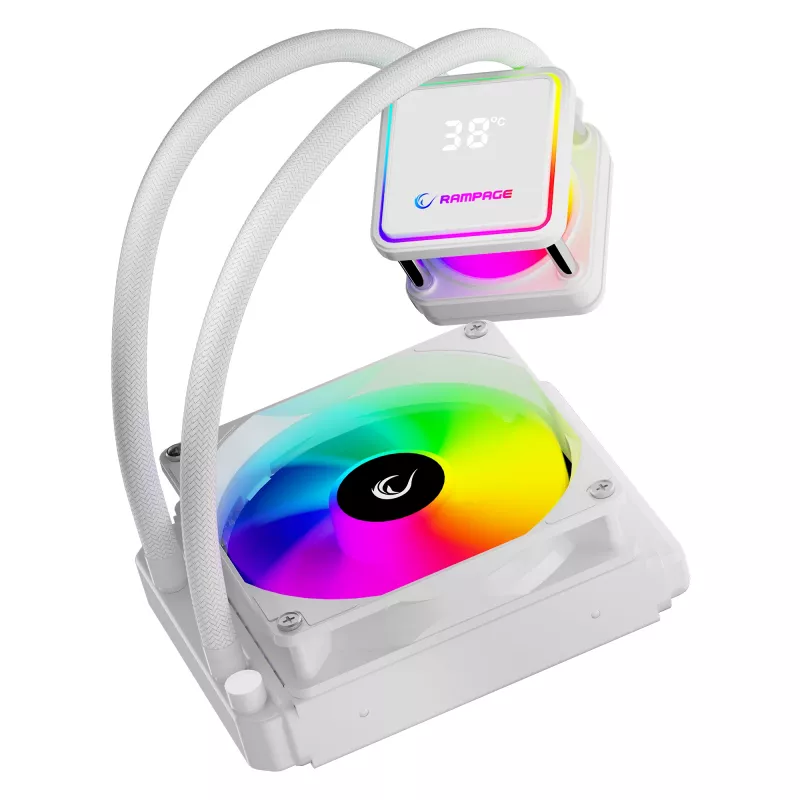 Rampage INFINITE V120 Dissipatore CPU a liquido all-in-one 120mm ARGB, indicatore di temperatura, bianco