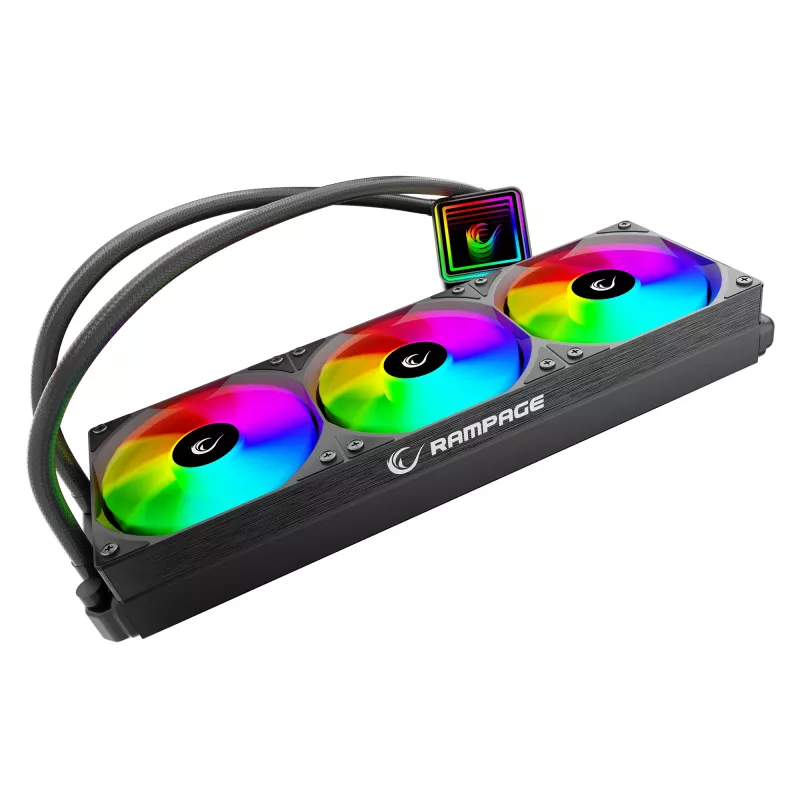 Rampage INFINITE V360 AIO Dissipatore CPU a liquido 360mm ARGB, display digitale temperatura, nero