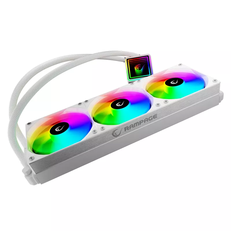 Rampage INFINITE V360 Dissipatore CPU a liquido all-in-one 360mm ARGB, indicatore di temperatura, bianco