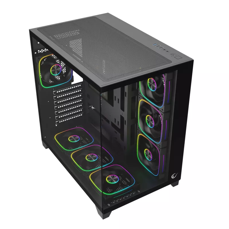RAMPAGE SEALITE-BLACK Case PC Mid-Tower con vetro temperato, 7 ventole ARGB PWM, nero