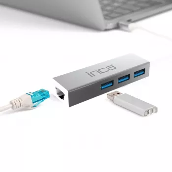 INCA IUSB-03TX Adattatore USB 3.0 a Gigabit Ethernet con adattatore USB-C, 1000Mbit/s, nero