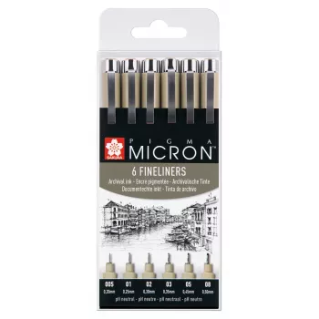 Set di penne fineliner Sakura Pigma Micron, 6 pezzi, nero