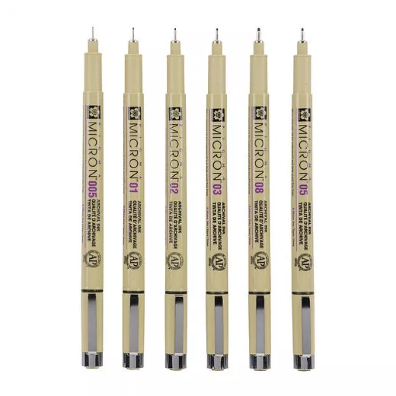 Set di penne fineliner Sakura Pigma Micron, 6 pezzi, nero