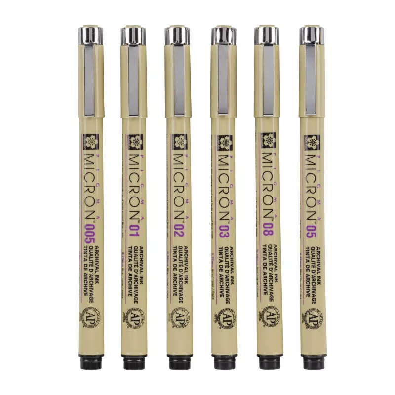 Set di penne fineliner Sakura Pigma Micron, 6 pezzi, nero