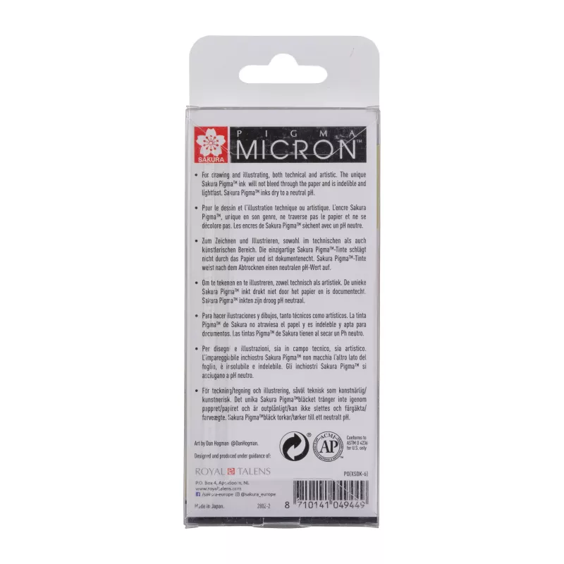 Set di penne fineliner Sakura Pigma Micron, 6 pezzi, nero