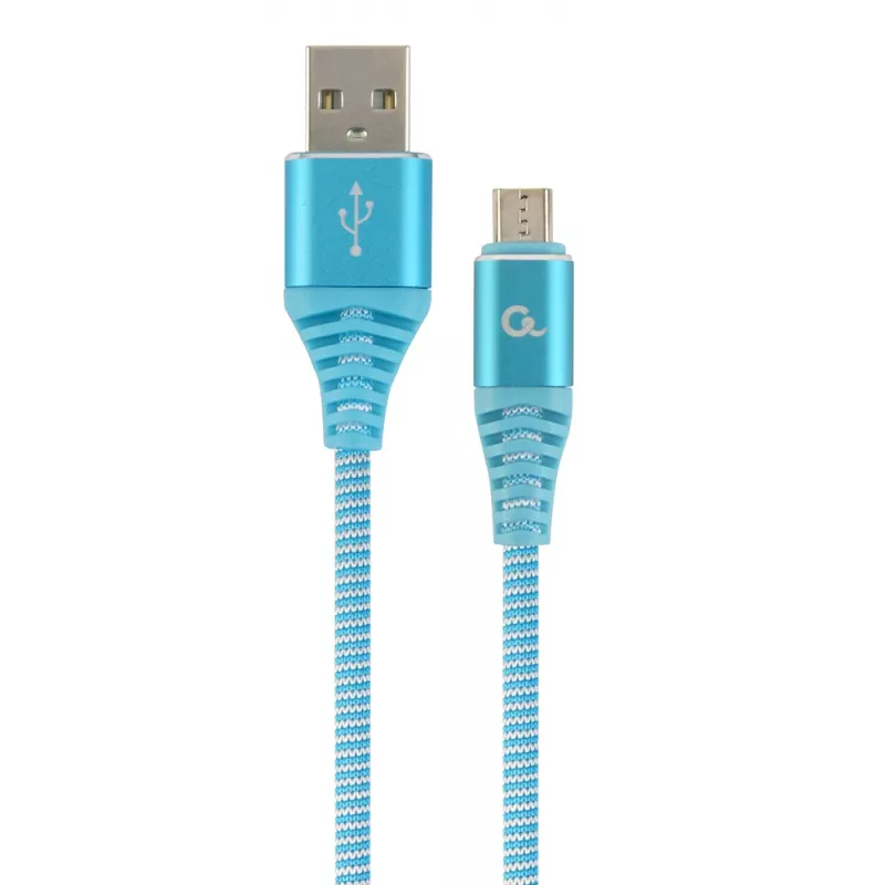 Gembird cavo premium in tessuto di cotone USB 2.0 connettore maschio A a connettore maschio Micro-USB B 1m blu/bianco