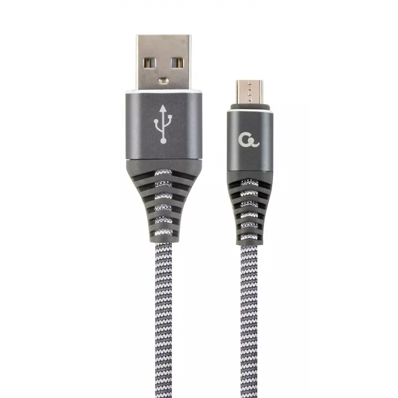 Gembird cavo premium in tessuto di cotone USB 2.0 connettore maschio Type-A a connettore maschio Micro USB-B 2m Space Grey/bianco