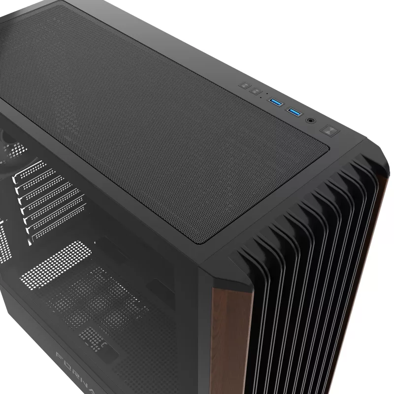 GEMBIRD CCC-FC-WOOD case per computer Mid Tower, nero con accento in legno, pannello laterale in vetro temperato
