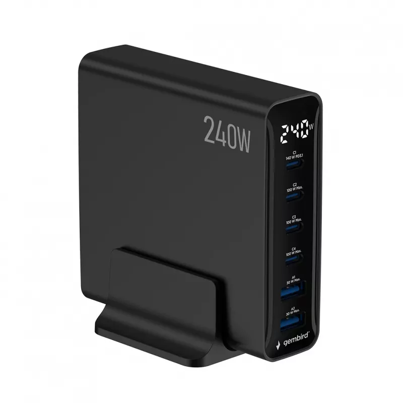 Gembird TA-UC-2A4C-PD240-01-BK caricabatterie USB 6 porte 240W GaN nero