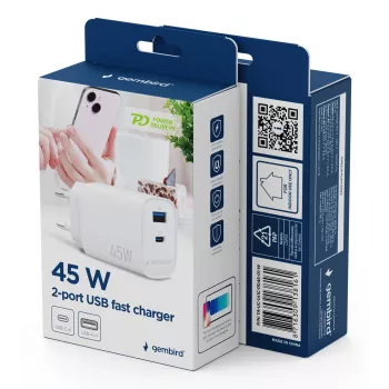 Gembird TA-UC-1A1C-PD45-01-W alimentatore USB-C PD 45W bianco