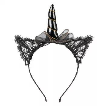 Souza! Cerchietto unicorno nero Glynda con orecchie in pizzo e corno