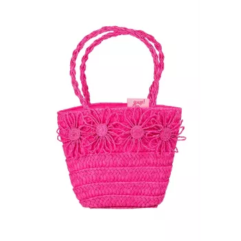 Souza! Borsa in paglia per bambina con decorazioni floreali, rosa