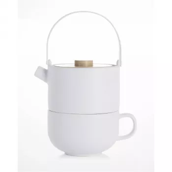 Bredemeijer Umea Tea-for-One set bianco con coperchio in bambù