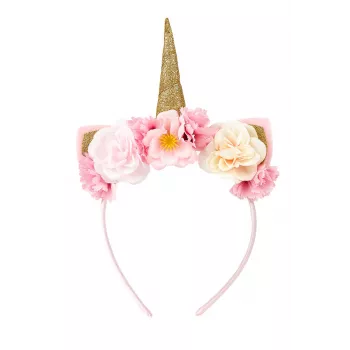 Souza! Cerchietto Unicorno con Fiori e Corno Dorato