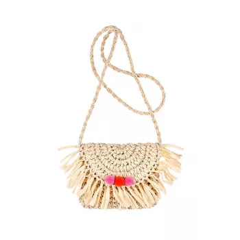 Souza! borsa a tracolla per bambino in paglia naturale con frange e pompon Akkelyn