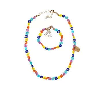 Souza! Set collana e bracciale Millie blu, bigiotteria per bambino con perle floreali