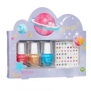 SOUZA! Set smalto per unghie Galaxy per bambini - 3 smalti ad acqua peel-off con adesivi